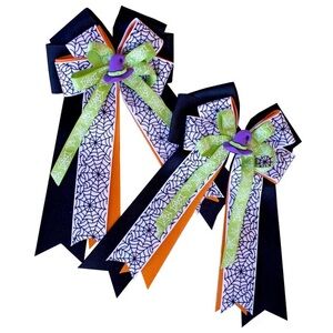 Purple Witch Hat Halloween Ribbon Hair Bows With Tassel Little Girls Set of 2